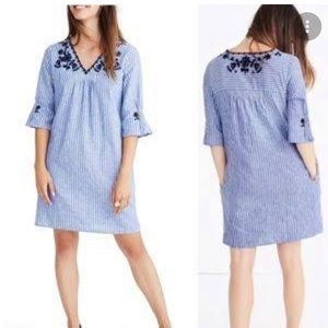 Madewell Breeze Women’s Embroidered Chambray Striped Shift Dress Size XXS